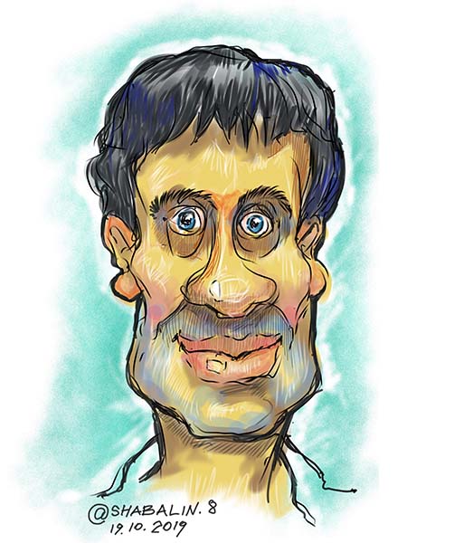 Веселый компьютерный рисунок удивленного мужика шаржист Михаил Шабалин Мишель