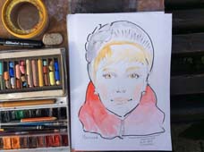 шаржист на корпоратив Михаил Шабалин шарж Натальи в красном