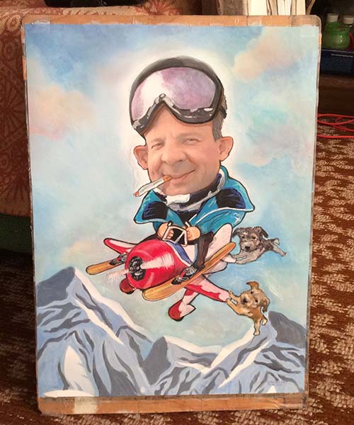 Шарж Веселый летчик летит шаржист Михаил Шабалин Минск шаржист Мишель