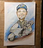 Пастельный рисунок мотоциклиста шарж Михаила Шабалина Мишеля