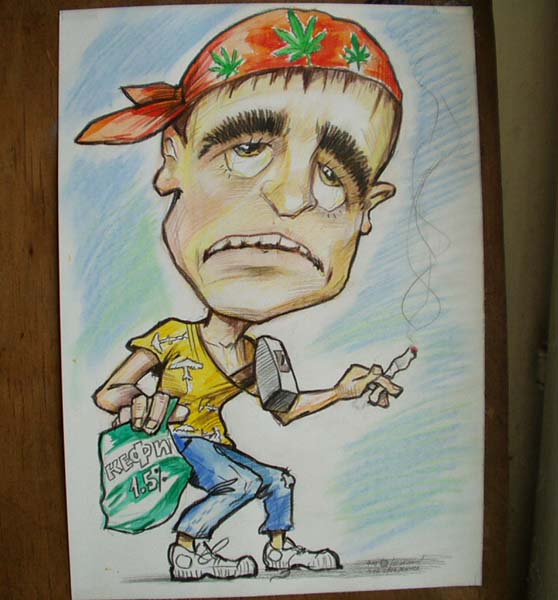 изображение курильщика с кефиром от шаржиста Михаила Шабалина, Мишеля Минск