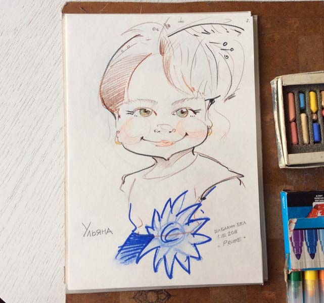 шарж Ульяны с синим цветком