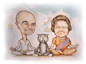 Рисунок акварелью Медитация с котом