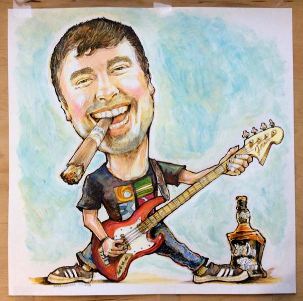 Шарж веселого гитариста с сигарой по фото