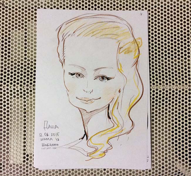 Рисунок Даши цветными мелками, шаржист Михаил Шабалин, шаржист Мишель