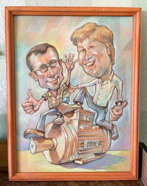 Друзья по бизнесу, шаржист Михаил Шабалин, шаржист Мишель, Минск, шарж по фото