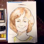 Шарж акварелью Марины, шаржист Мишель, шаржист Михаил Шабалин