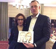 Родион и Наташа демонстрируют композицию шаржист Мишель, шаржист Михаил Шабалин