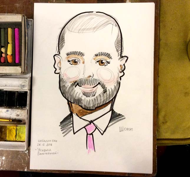 Изображение Шони цветными маркерами, шаржист Мишель, шаржист Михаил Шабалин