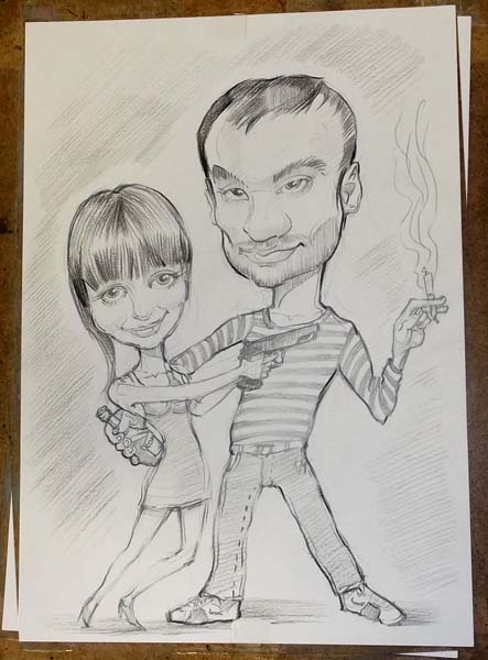 шаржист на свадьбу Минск Калининград шарж по фото шаржист пара танцует с сигаретой