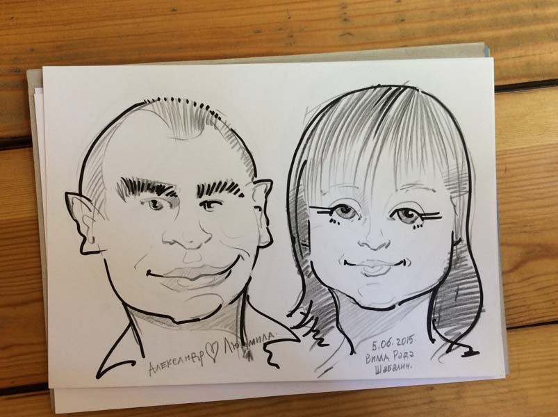 шаржист на свадьбе шарж мужа и жены Минск